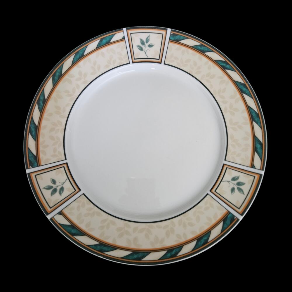 Studio Concept Dinner Plates Set 2 Porcelain Green Tan Rim Pattern